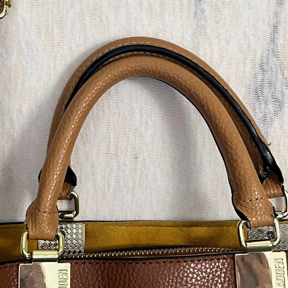 Steve Madden Brown Pebbled Faux Leather Satchel Tote Bag Crossbody Shoulder